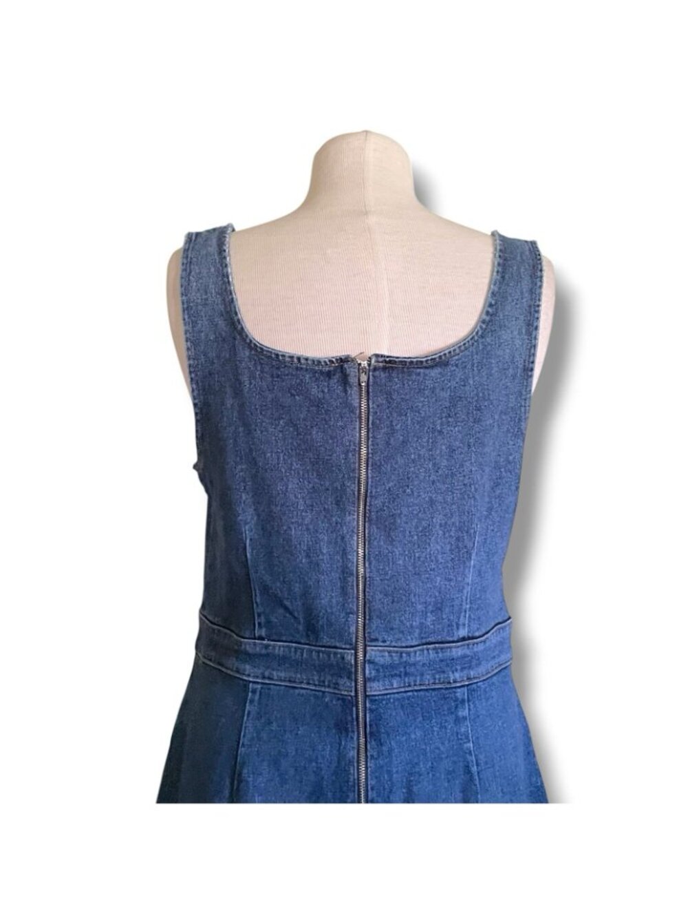 Reformation Womens Parker Denim Pinafore Dress Sz 14 Blue Square Neck Minimalist - Picture 8 of 12